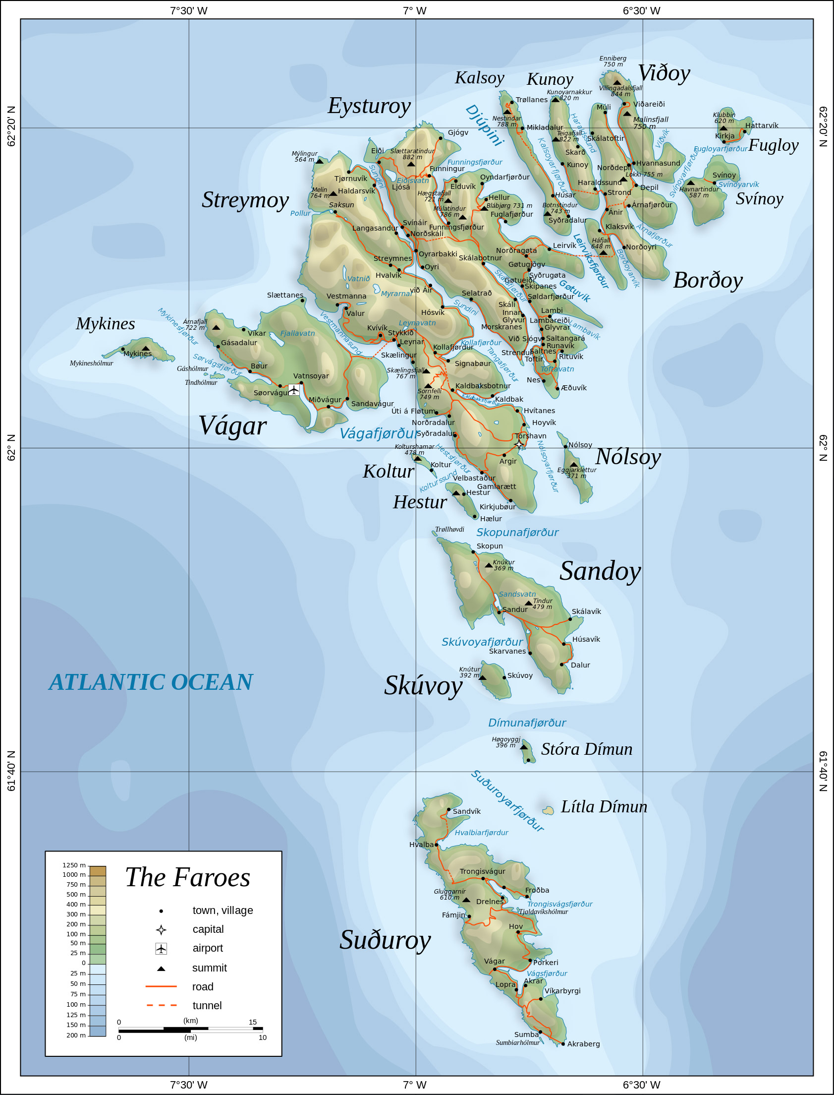 Topographic map of the Faroe Islands.